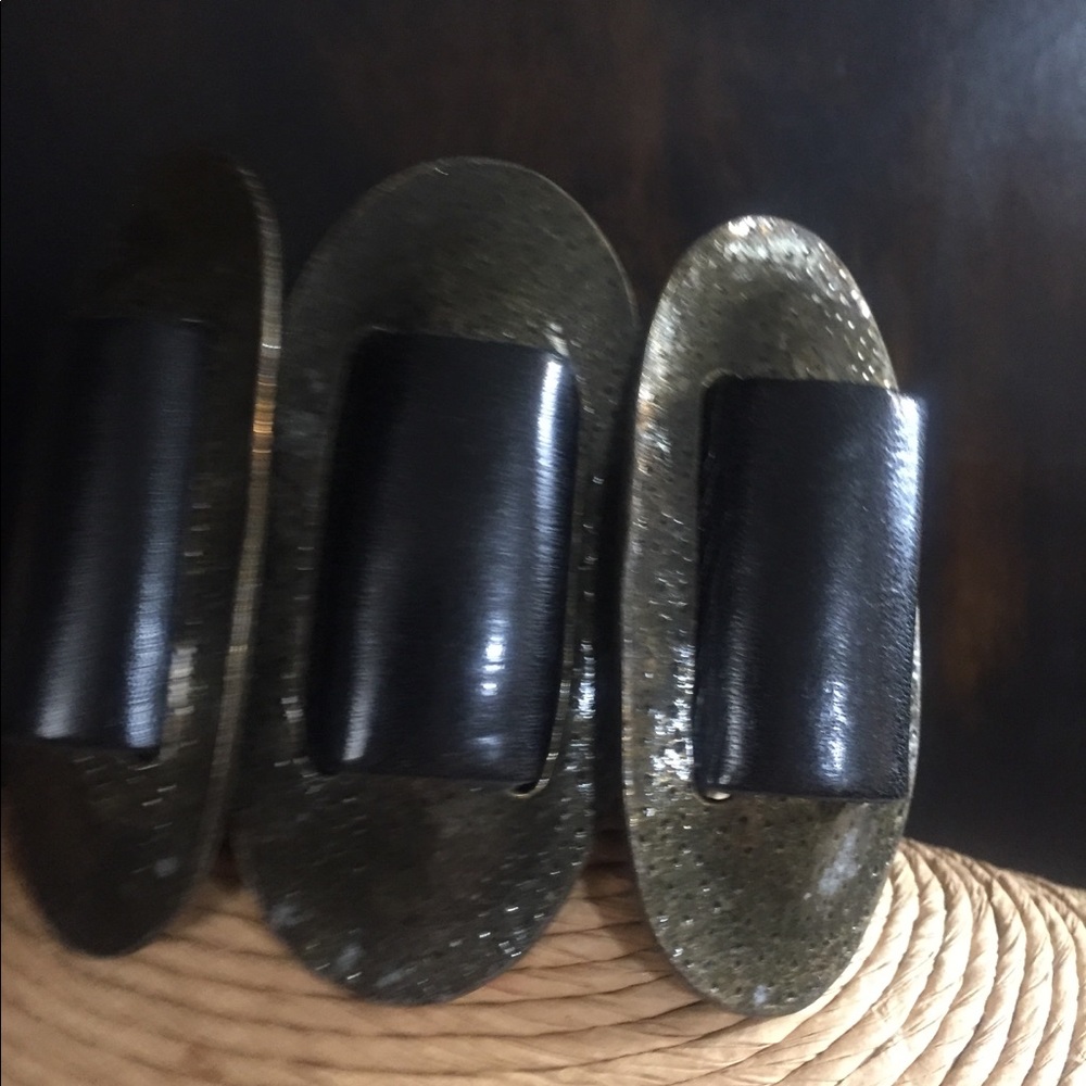 Black Leather Antique Brass Bracelet.